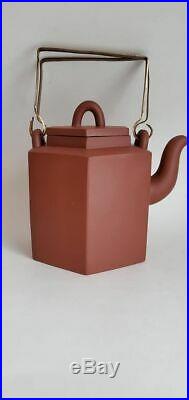 Vtg Mariage Freres Paris Teracotta Redware Stoneware Hammered Brass Tea Teapot