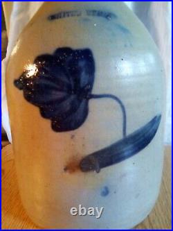 WHITE'S of ITHACA NY SALT GLAZED STONEWARE 1Gal JUG w Hand Painted BLUE FLORAL