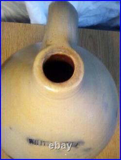 WHITE'S of ITHACA NY SALT GLAZED STONEWARE 1Gal JUG w Hand Painted BLUE FLORAL