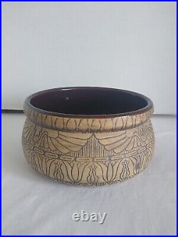 Western Stoneware Monmouth Il Art Pottery Brushware Egyptian Bowl Antique 1920