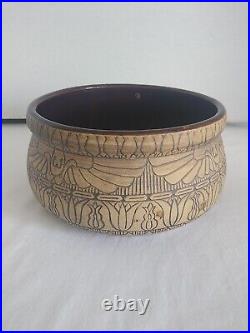 Western Stoneware Monmouth Il Art Pottery Brushware Egyptian Bowl Antique 1920