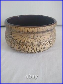 Western Stoneware Monmouth Il Art Pottery Brushware Egyptian Bowl Antique 1920