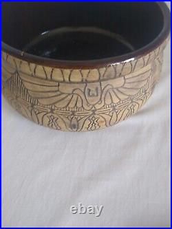 Western Stoneware Monmouth Il Art Pottery Brushware Egyptian Bowl Antique 1920