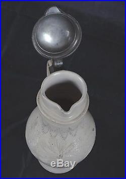 Westerwald Combed Stoneware Jug With Pewter Lid Antique