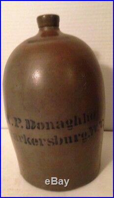 Whiskey Water Jug A. P. Donaghho Parkersburg W. V. Pottery Stoneware Antique