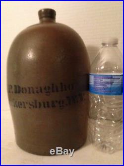 Whiskey Water Jug A. P. Donaghho Parkersburg W. V. Pottery Stoneware Antique