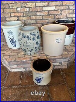 White's Pottery four-gallon salt glazed stoneware water crock antique