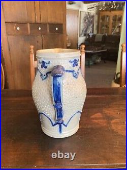 Whites Utica New York 19th Century Stoneware Cobalt Decorated Pitcher