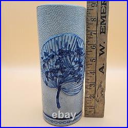 Whites Utica Stoneware Vase Bold Cobalt Decoration Daffodil Lily Pad Antique VTG