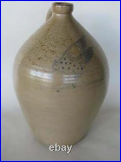 Wonderful Stoneware Ovoid Jug, Folky Chicken with Extended Wings Pecking at Corn