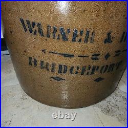 Wonderful WARNER & RUSSELL BRIDGEPORT W. VA Blue Decorated 5 Gal Stoneware Crock
