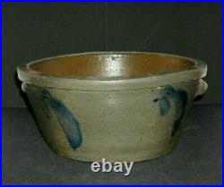 X Large 10 3/8 Blue Decorated Salt Glazed Bread Bowl Stoneware