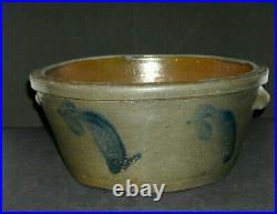 X Large 10 3/8 Blue Decorated Salt Glazed Bread Bowl Stoneware