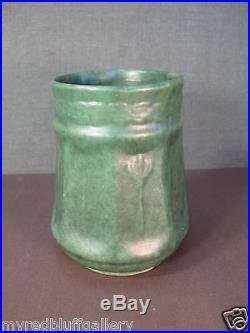 Zanesville Stoneware Pottery Matte Green Vase Arts & Crafts Style